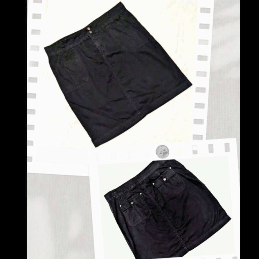 Style & Co Black Knee Length Cargo Casual Skirt sz 8 Back Pockets Cotton Twill